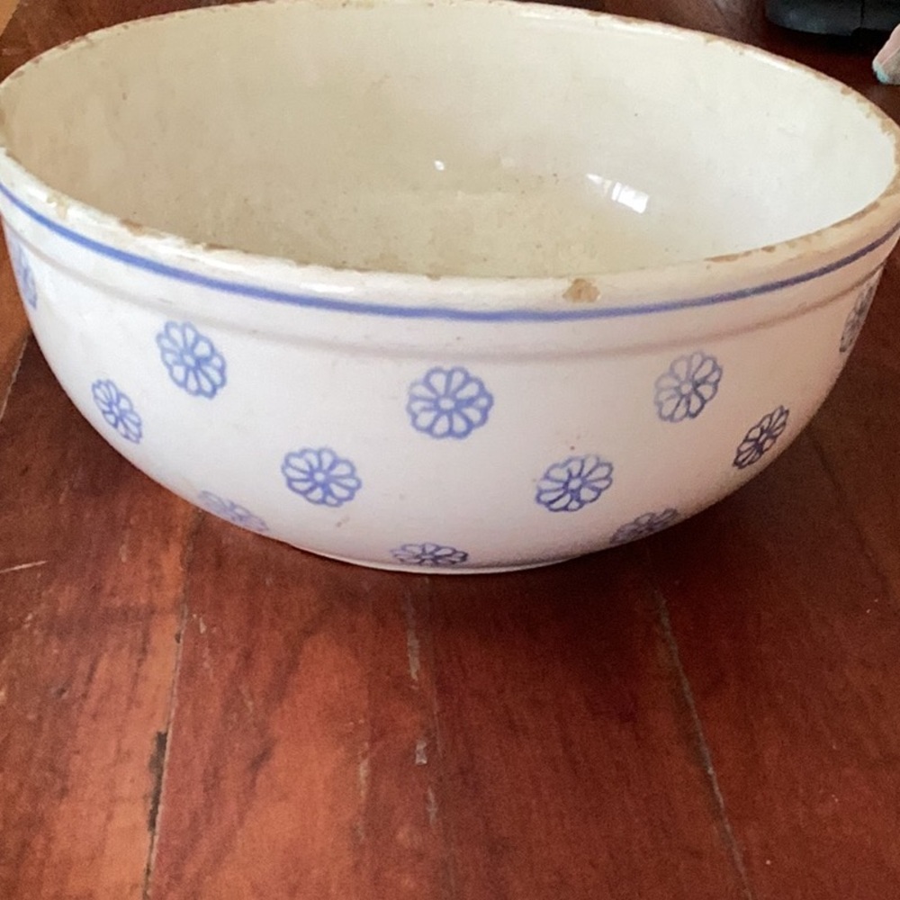 👨🌾 BOWL FARMHOUSE SALT GLAZE 1940 Antique STONEWARE POTTERY CHIPPY BEAUTY